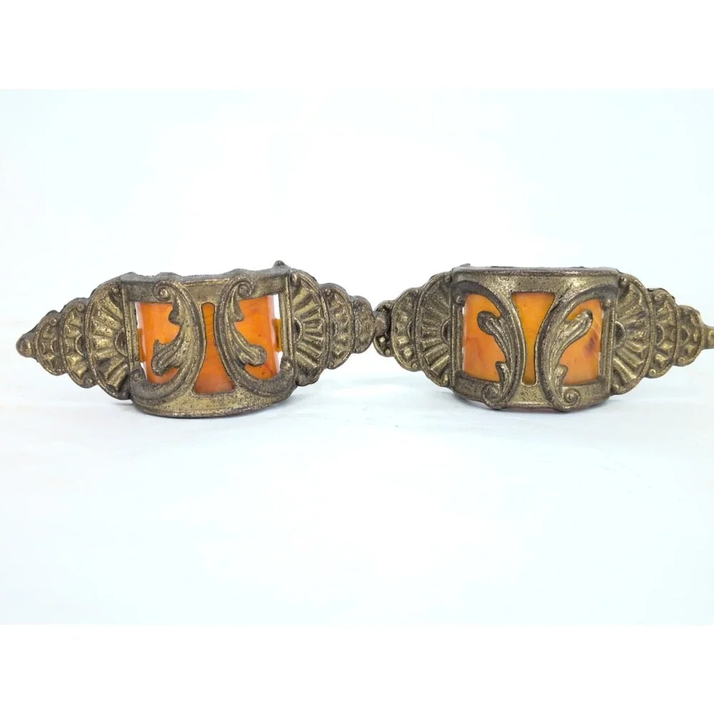 Pair Of DRAWER PULL ART DECO BOW BUTTERSCOTCH BAKELITE WATERFALL DRESSER Antique